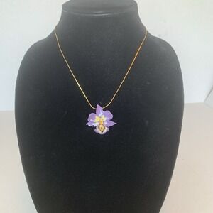 Metal Enameled Lavender Orchid Necklace